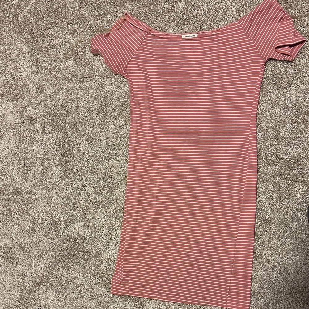 Heart & Hips Pink Striped Off-Shoulder Mini Dress